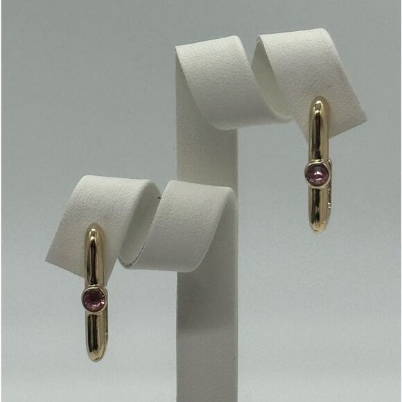 INC Gold Tone Post Earnings with Pink Crystal - Picture 1 of 6